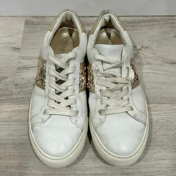 Tory Burch Carter Sequin Leather White Lace Up Casual Shoes Sneakers Size 8 - Picture 10 of 10